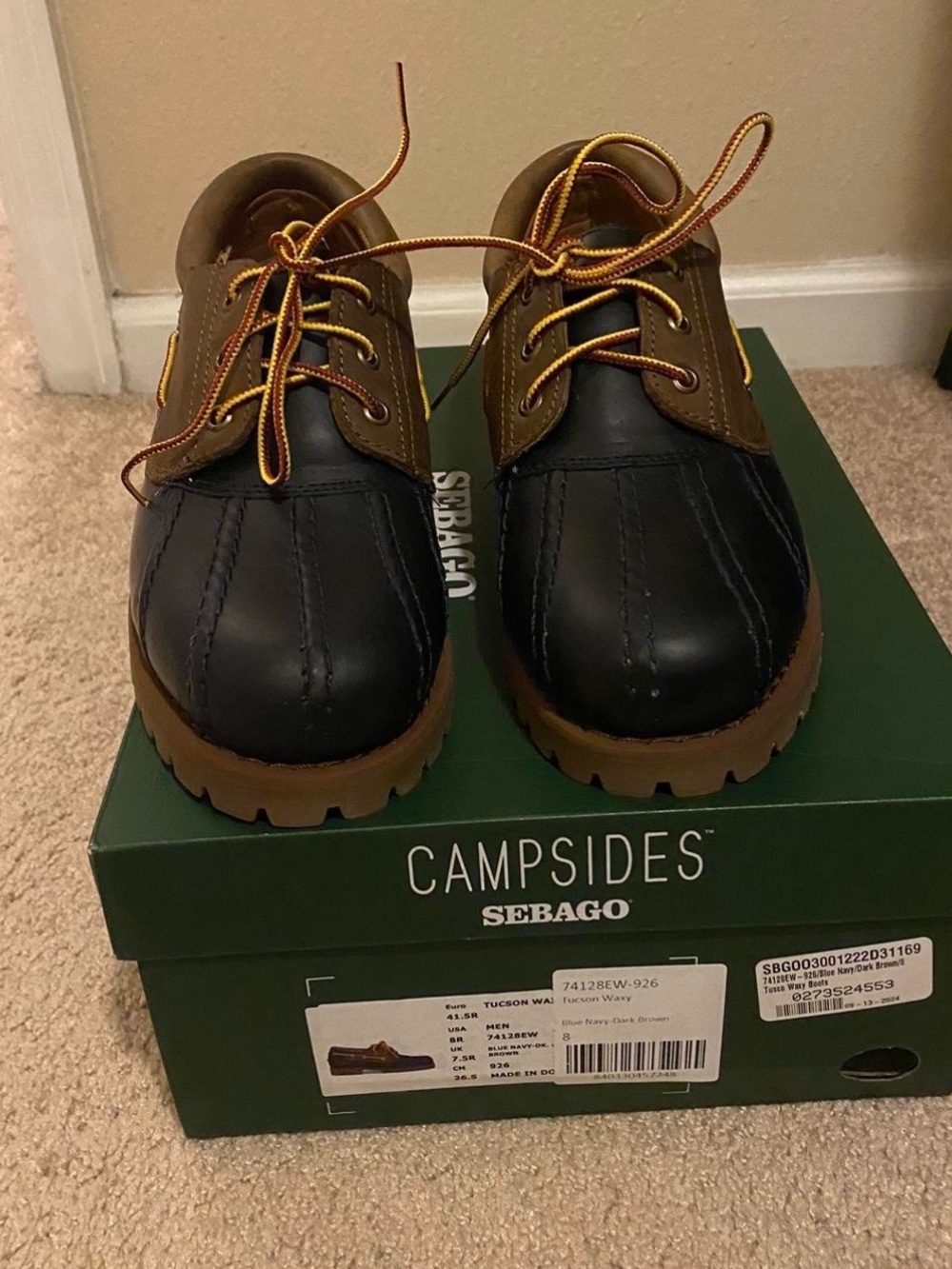 Sebago Two-Tone Duck Shoes in Navy and Brown